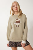 Kil Yeşili Ayıcık Armalı Şardonlu Örme Sweatshirt WE00001