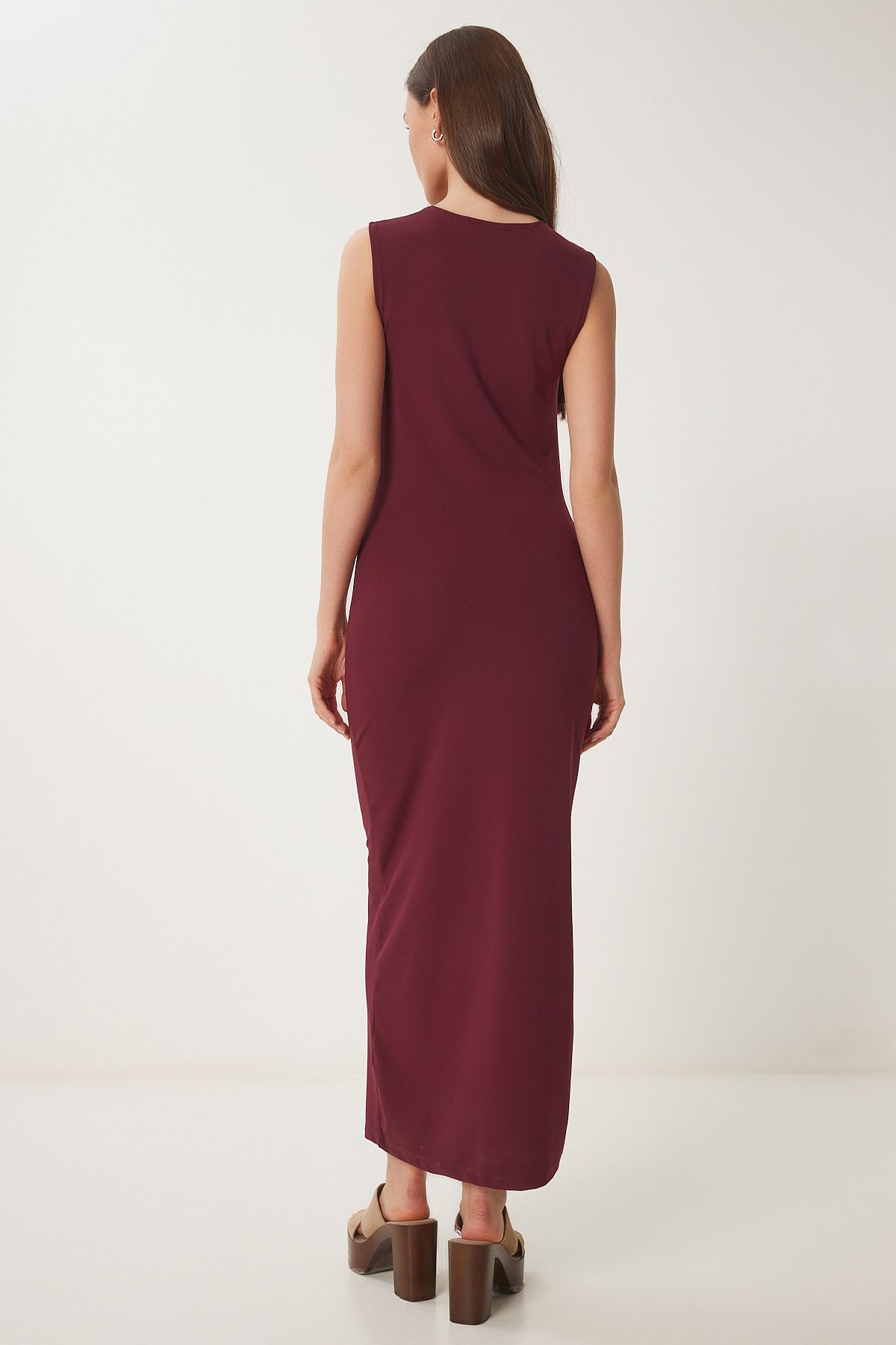 Bordo Gold Tokalı Midi Sandy Elbise KH00097
