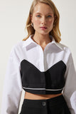 Beyaz Renk Bloklu Crop Poplin Gömlek SF00018