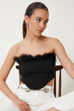 Siyah Tüy Detaylı Esnek Crop Büstiyer NS00428