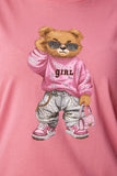 Pembe Taş Detaylı Ayıcık Baskılı Örme T-Shirt BW00001