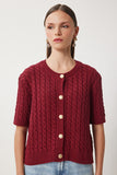Bordo Bisiklet Yaka Saç Örgülü Triko Hırka US00946