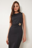 Siyah Gold Tokalı Midi Sandy Elbise KH00097