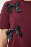 Bordo Fiyonklu Pamuklu Örme T-Shirt CR00453