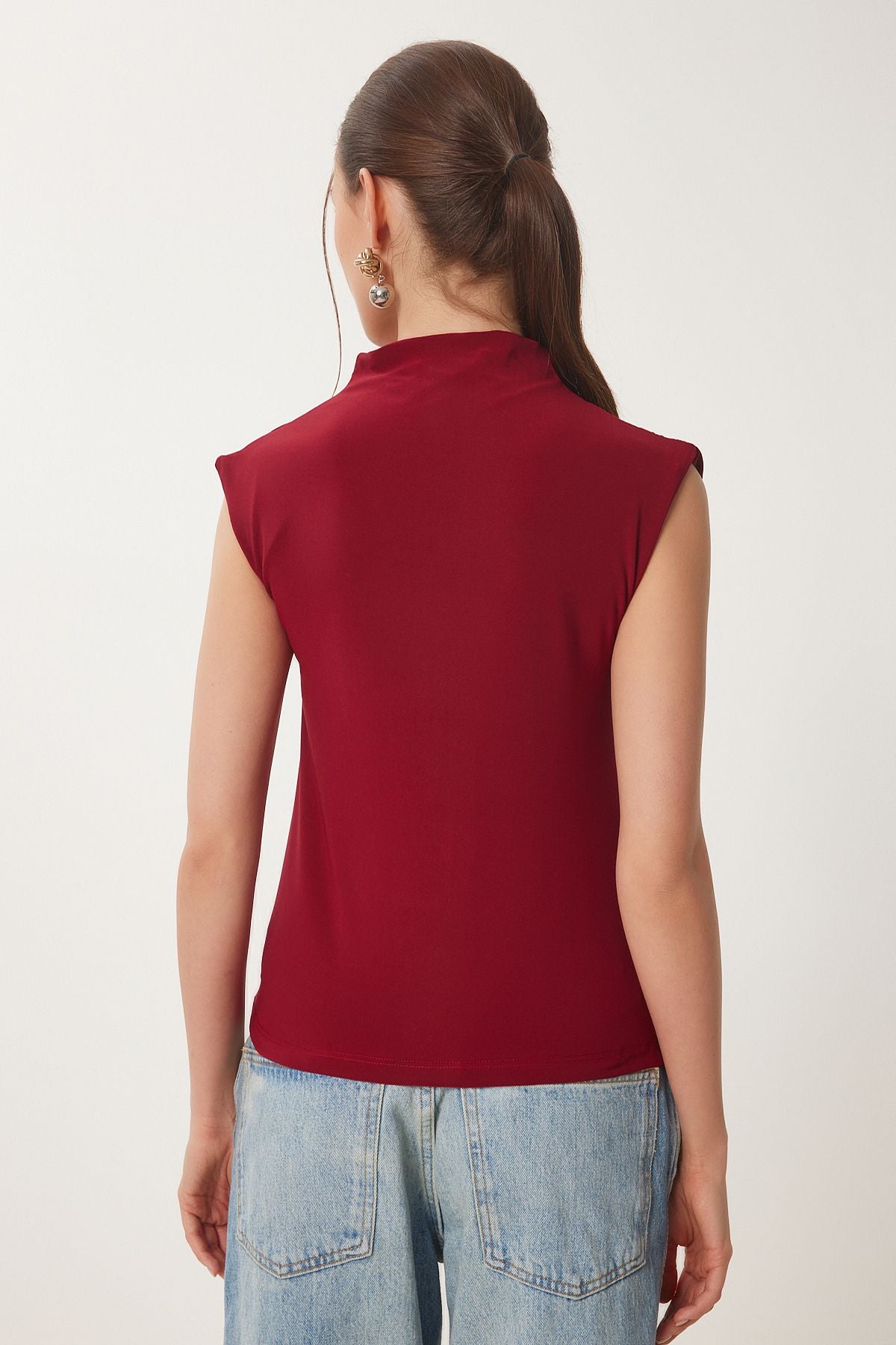 Bordo Drape Detaylı Düğmeli Sandy Bluz RX00057