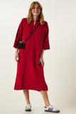 Kırmızı Polo Yaka Oversize Triko Elbise YY00178