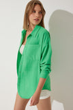 Yeşil Oversize Keten Ayrobin Gömlek DD01222