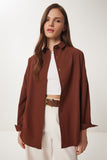 Çikolata Oversize Uzun Basic Gömlek  DD00842