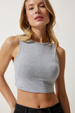 Gri Halter Yaka Crop Örme Bluz OW00039