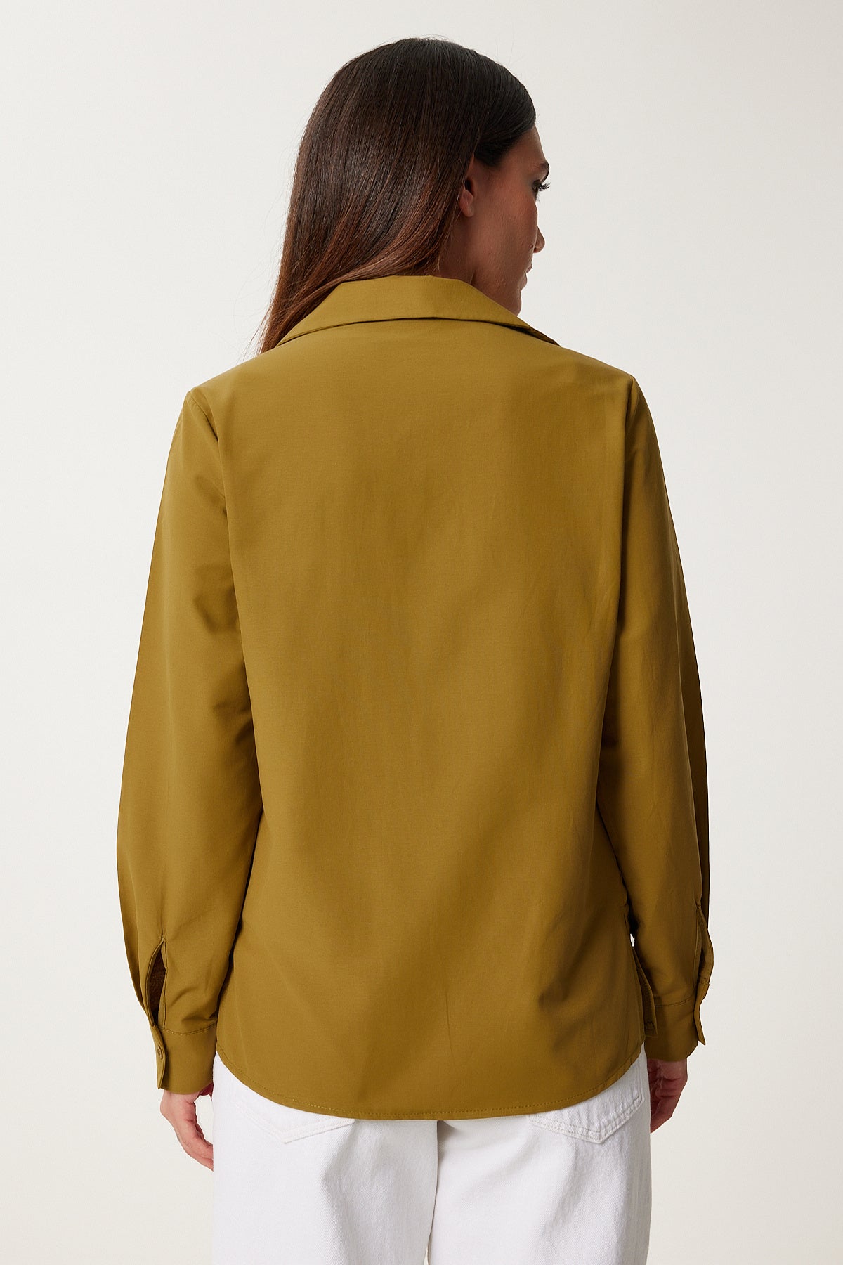 Zeytin Yeşili Altın Aplikeli Poplin Gömlek US00975