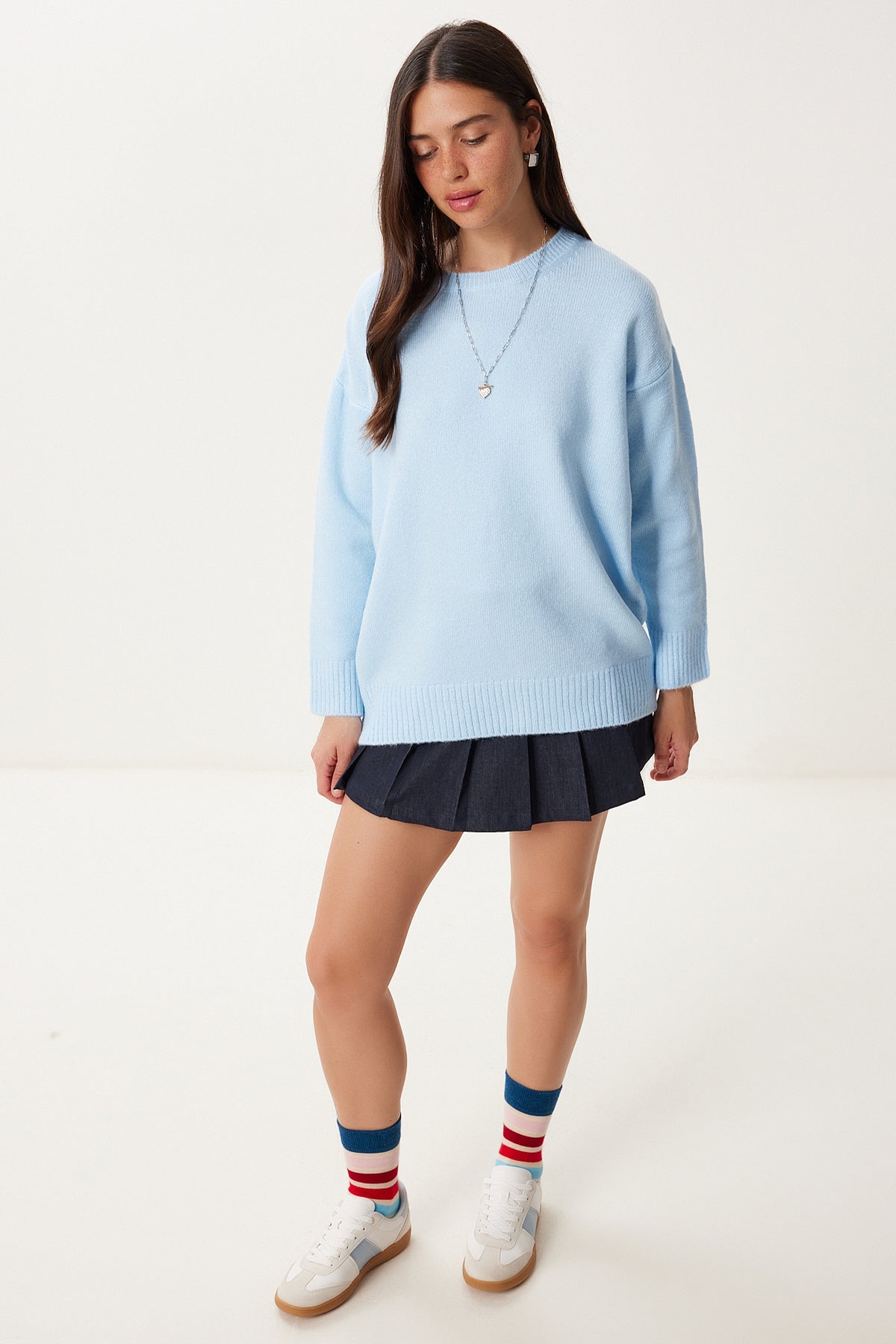 Gök Mavi Oversize Triko Kazak PN00054