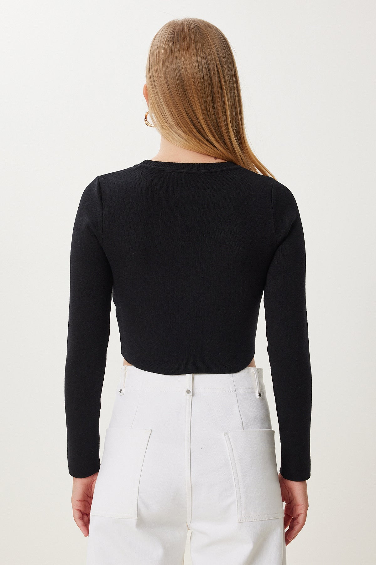 Siyah Basic Crop Triko Kazak MX00248