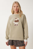 Kil Yeşili Ayıcık Armalı Şardonlu Örme Sweatshirt WE00001