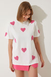 Beyaz Dokulu Kalpli Oversize Örme T-Shirt CR00433