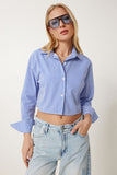 Mavi Çizgili Poplin Crop Gömlek CR00499