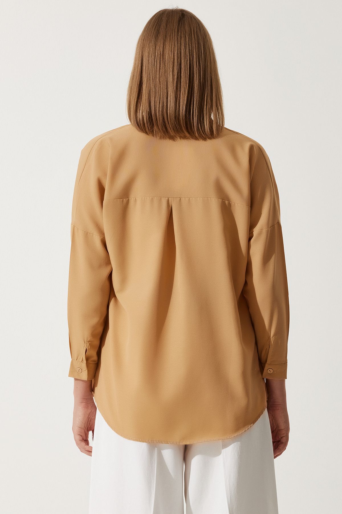 Camel Oversize Uzun Basic Gömlek  DD00842