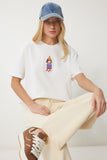 Ekru Armalı Pamuklu Örme T-shirt CR00465