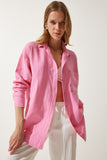 Açık Pembe Cepli Oversize Müslin Gömlek MX00150