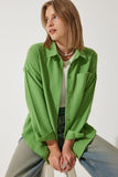 Koyu Çağla Yeşili Oversize Keten Ayrobin Gömlek DD01222