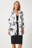 Beyaz Desenli Viskon Kimono EN00615