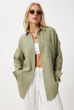 Çağla Yeşili Oversize Basic Müslin Gömlek  MX00150