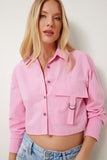 Pembe Cep Detaylı Crop Pamuklu Poplin Gömlek MX00192