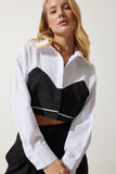 Beyaz Renk Bloklu Crop Poplin Gömlek SF00018