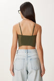 Haki Askılı Crop Keten Bluz MX00219