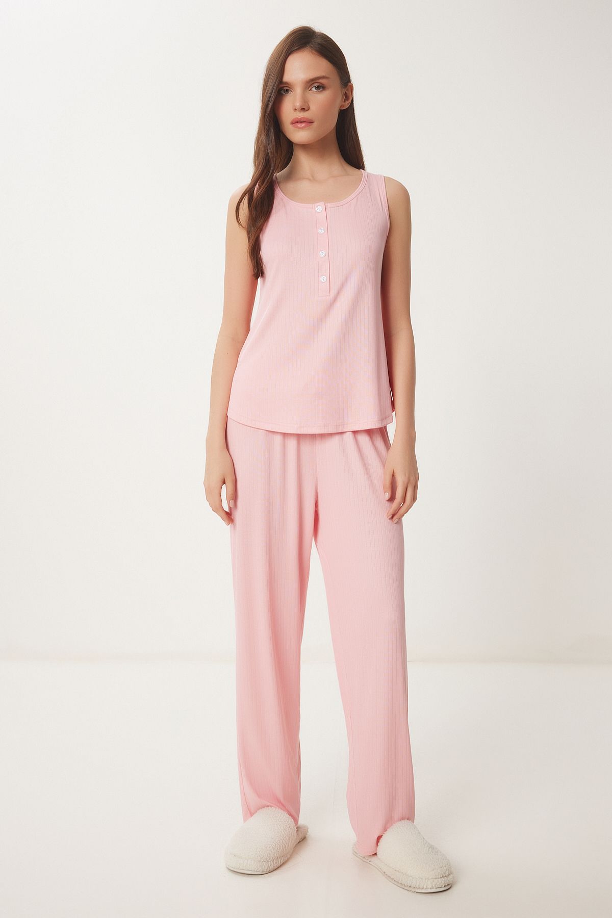 Pembe Kolsuz Viskon Pijama Takımı PQ00002