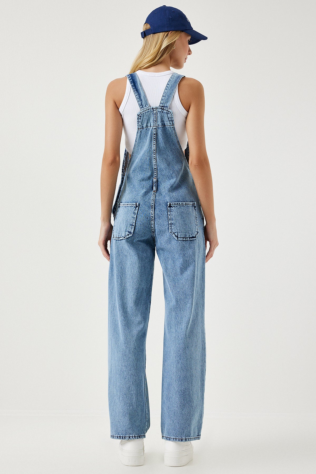 Açık Mavi Geniş Cepli Denim Bahçıvan Tulum RV00162