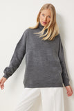 Gri Balıkçı Yaka Oversize Triko Kazak BV00084