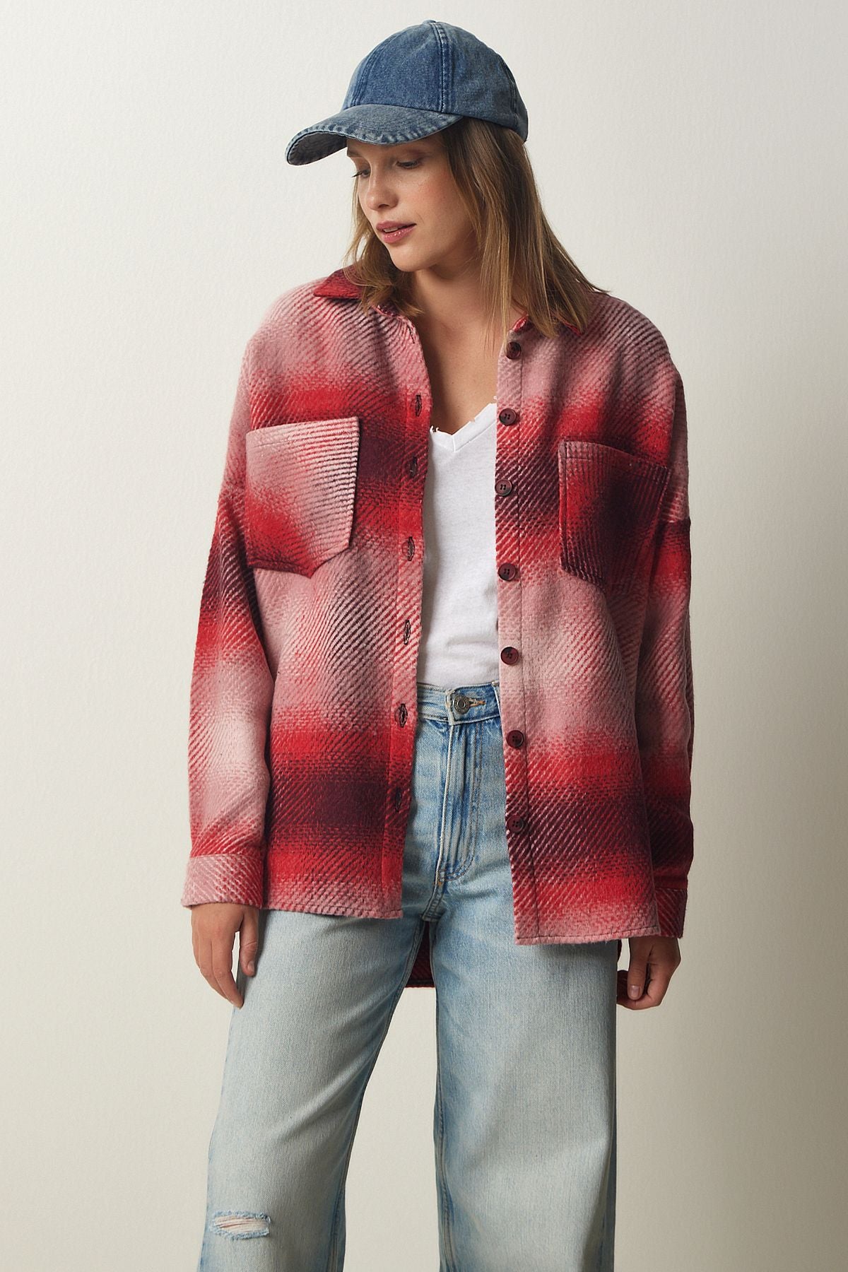 Kırmızı Oduncu Oversize Kaşe Gömlek Ceket TU00035