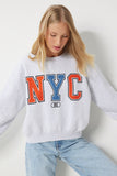 Gri Sloganlı Armalı Şardonlu Örme Sweatshirt MP00028