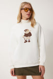 Kırık Beyaz Ayıcık Armalı Şardonlu Örme Sweatshirt WE00001