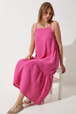 Koyu Pembe Askılı Yazlık Bol Müslin Elbise BP00163