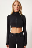 Siyah Fermuarlı Crop Scuba Ceket NJ00161