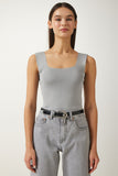 Gri Kare Yaka Triko Crop Bluz US00358