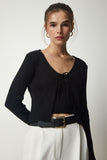 Siyah Fitilli Triko Crop Hırka Takım MT00143