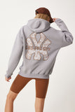 Gri Baskılı Kapüşonlu Oversize Örme Sweatshirt VN00009
