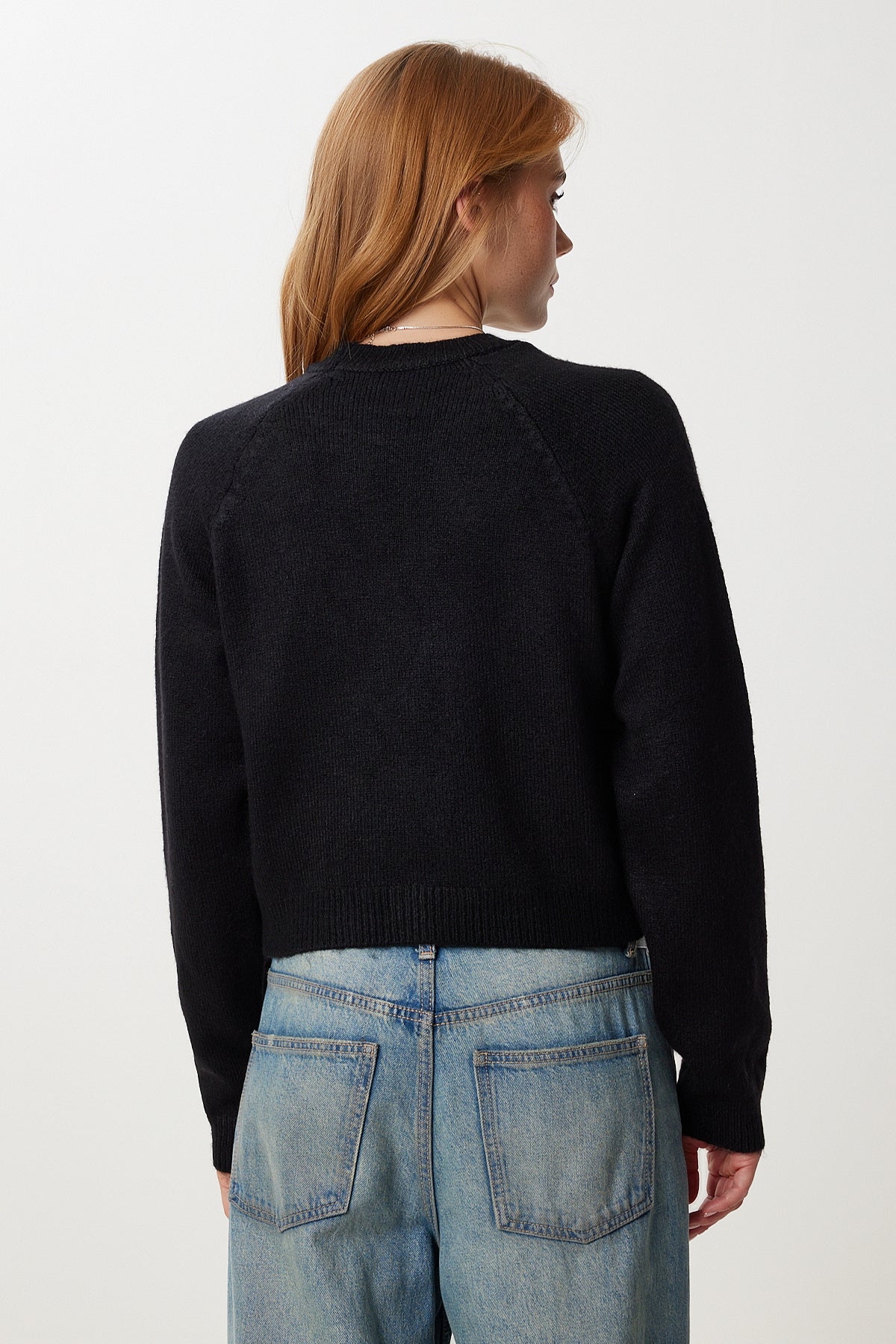 Siyah Basic Crop Triko Kazak Kİ00149