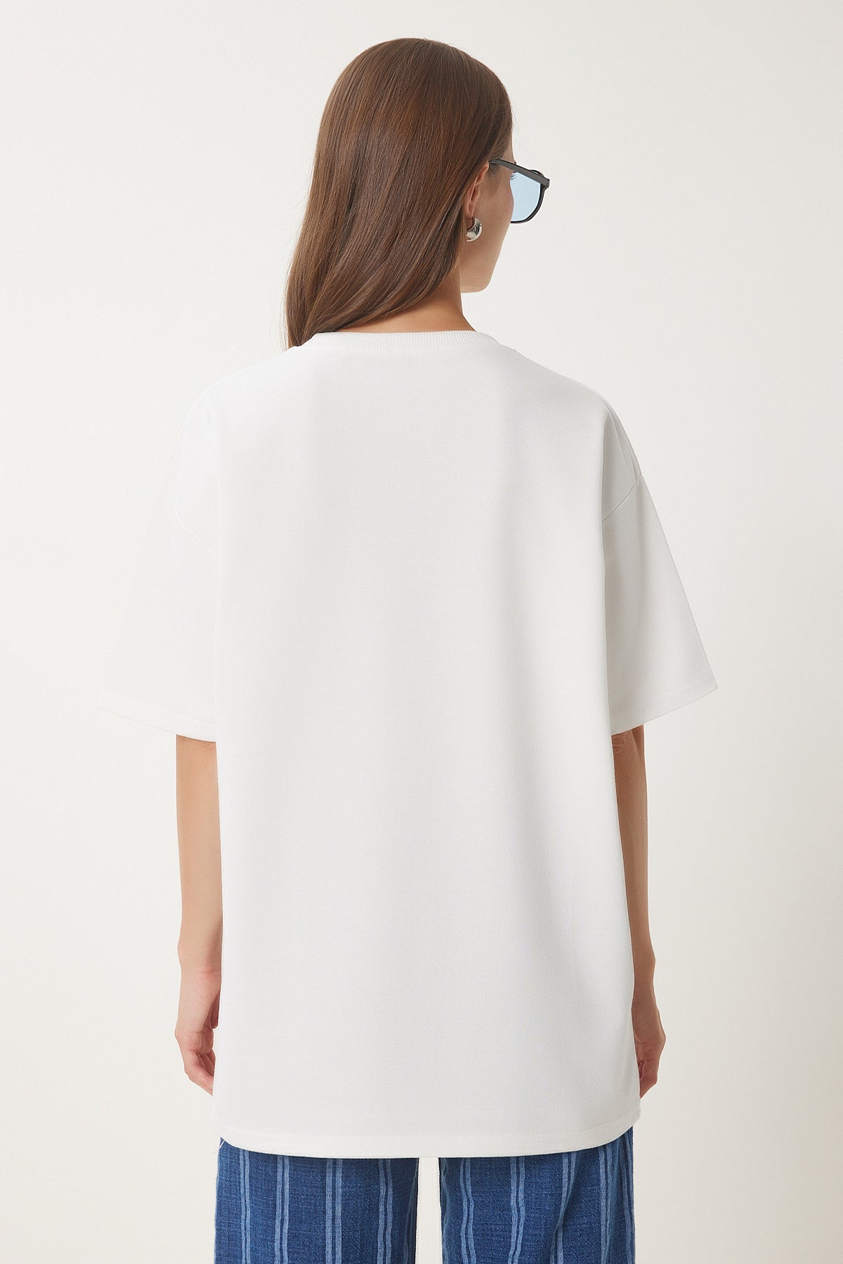 Ekru Oversize Baskılı Örme T-Shirt ZV00279