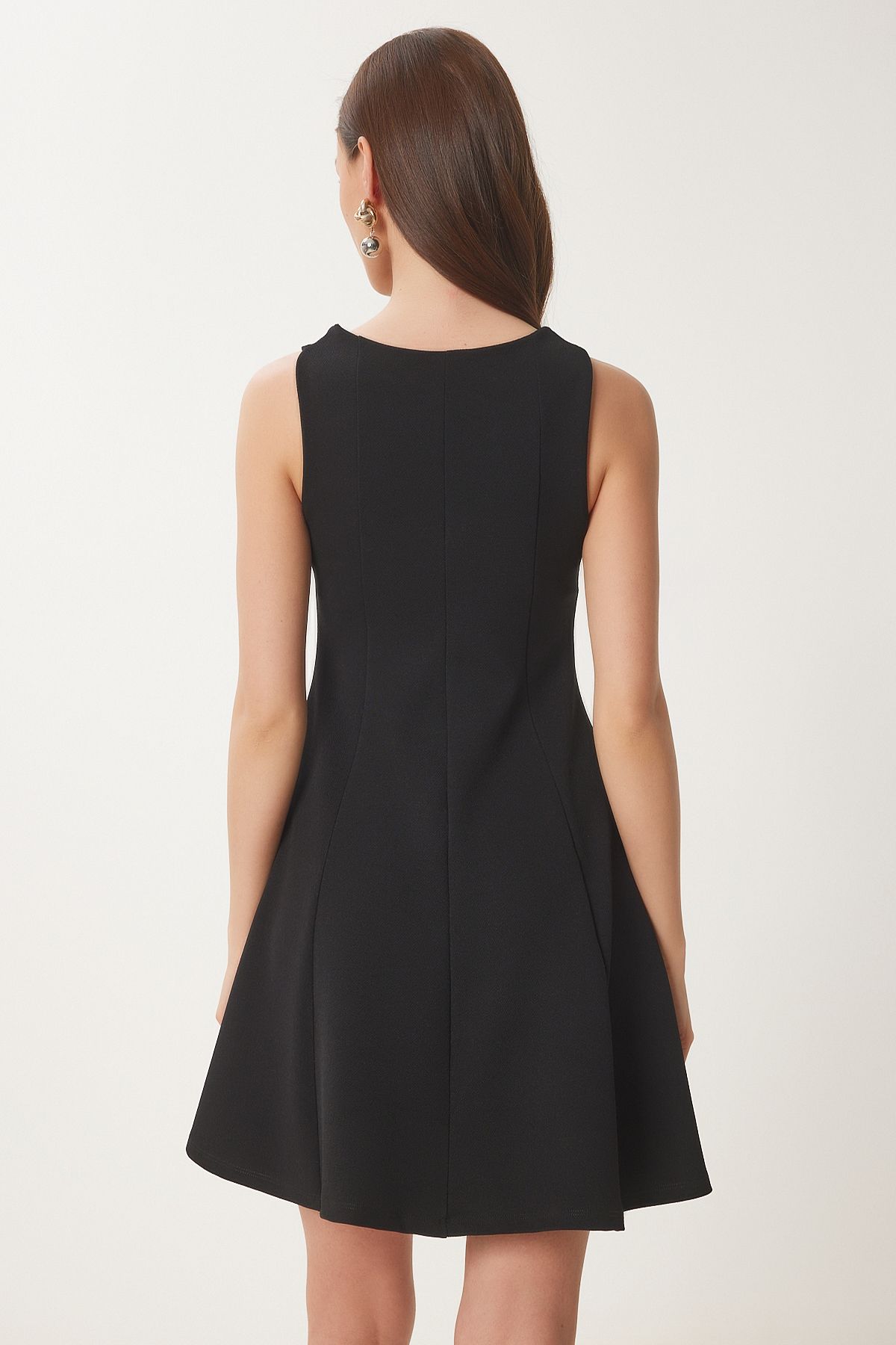 Siyah Volanlı Mini Örme Elbise ZV00296
