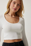 Beyaz U Yaka Fitilli Crop Triko Bluz PF00068