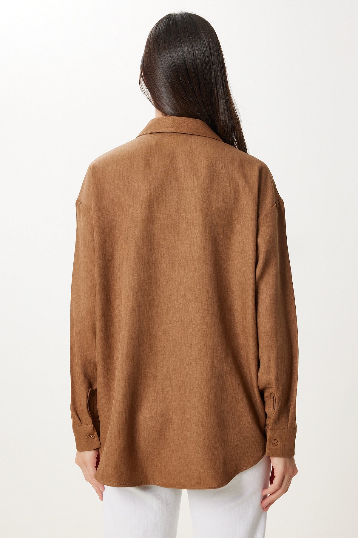 Kahverengi Oversize Keten Gömlek PB00052