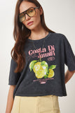 Antrasit Baskılı Yıkamalı Crop Örme T-Shirt AN00237