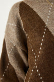 Bej Premium Baklava Desenli Oversize Triko Kazak FN03163