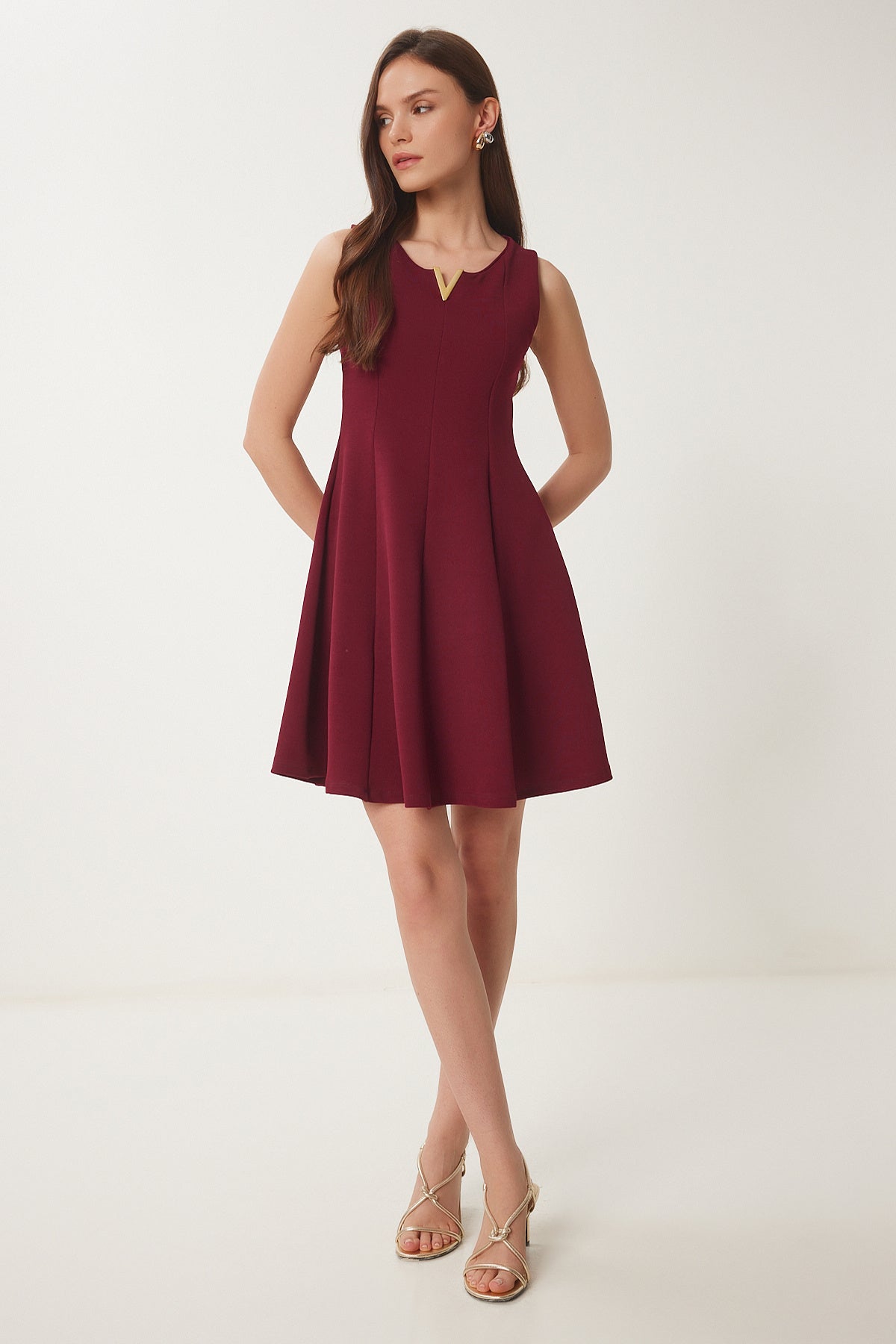 Bordo Volanlı Mini Örme Elbise ZV00296