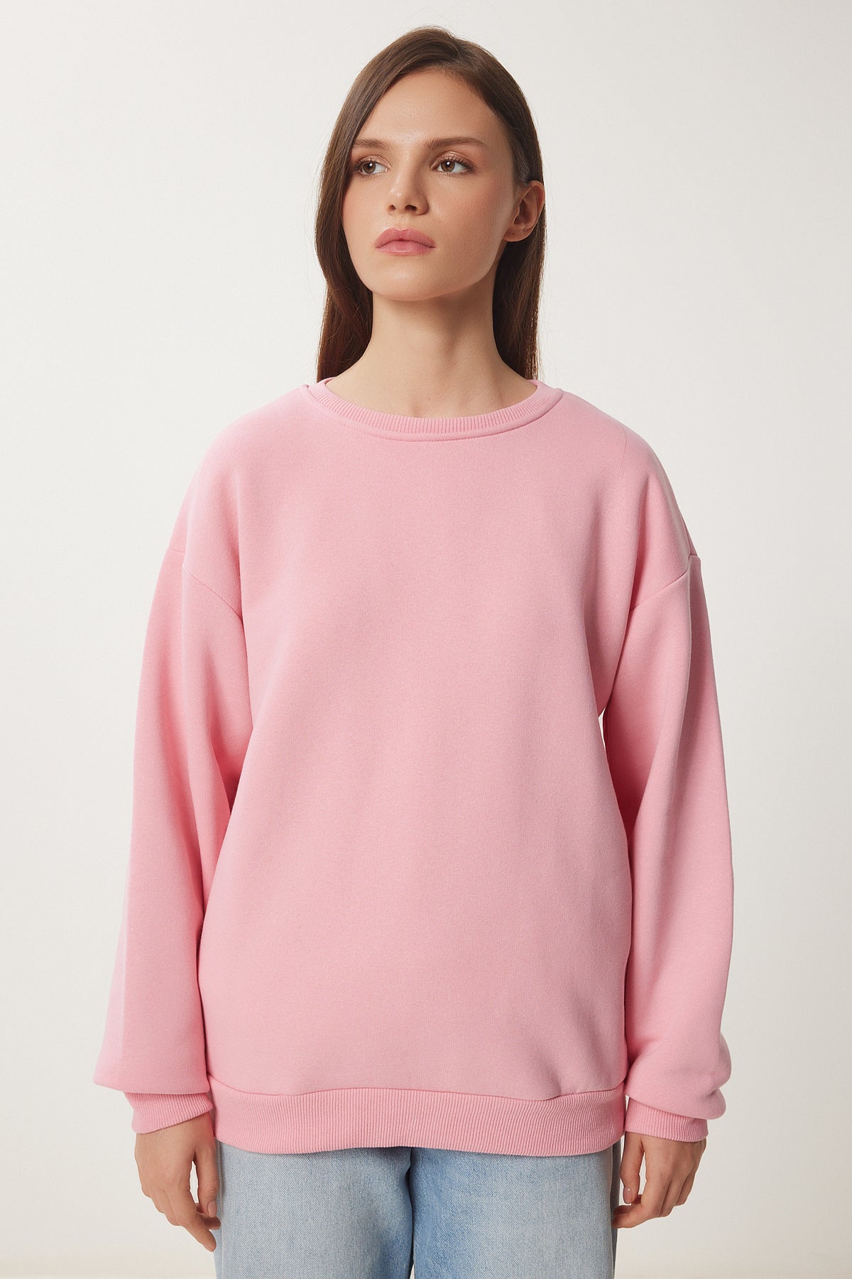 Pembe Şardonlu Basic Sweatshirt OW00001