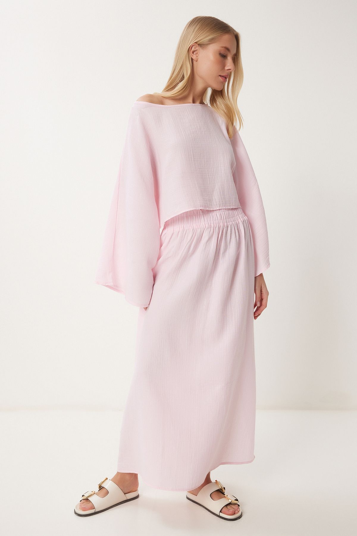 Pembe Müslin Bluz Etek Takım RV00206