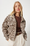 Bej Kahverengi Leopar Desenli Gabardin Ceket SA00031